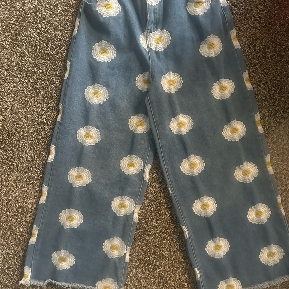 DAVI & DANI Blue Floral Wide-Leg Pants